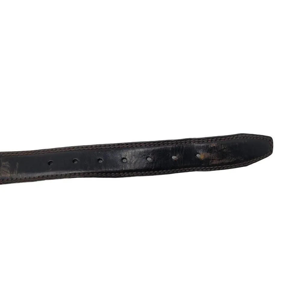 Columbia Black Genuine Leather Bronze Distressed Belt XL‎ Contrast Stitching